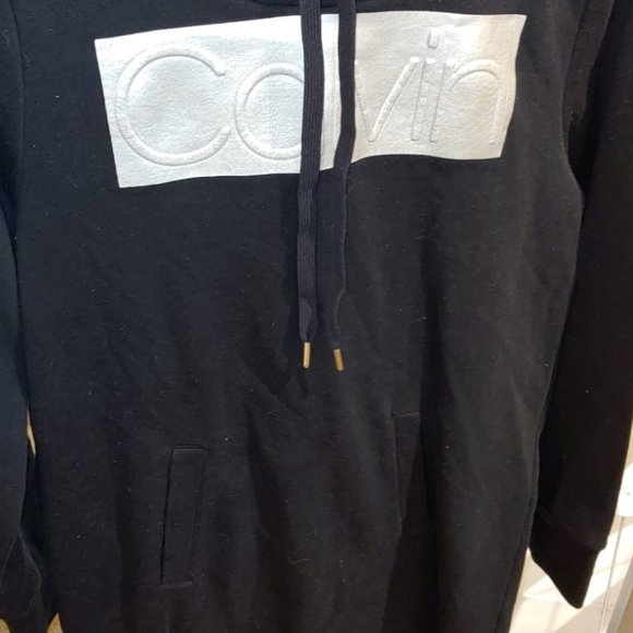 CALVIN KLEIN Women Hooded Sweatshirt Dress-- Black - Picture 5 of 8